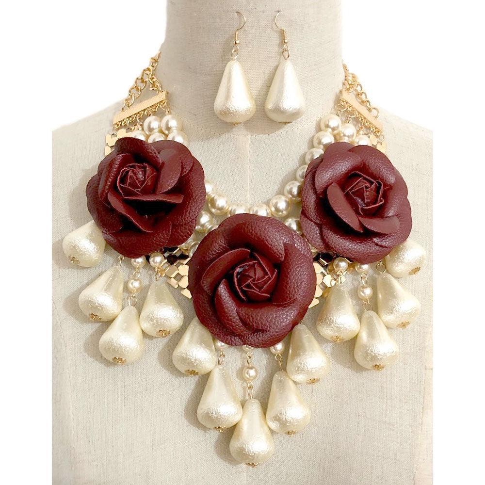 Cream Chunky Rose Pearl Bib Necklace - Jewelry Store by Erik Rayo