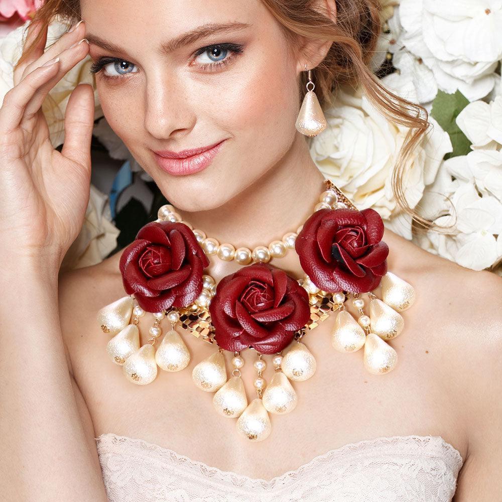 Cream Chunky Rose Pearl Bib Necklace - Jewelry Store by Erik Rayo
