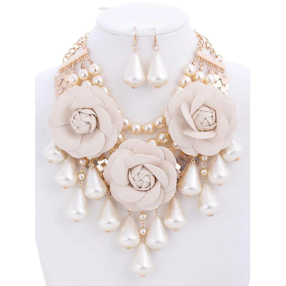 Chunky Rose Pearl Bib Necklace - Jewelry Store by Erik Rayo