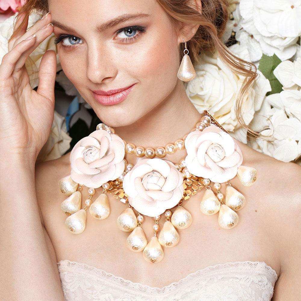 Chunky Rose Pearl Bib Necklace - Jewelry Store by Erik Rayo