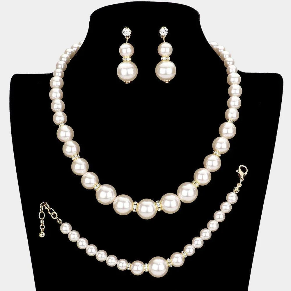 Cream 3 Piece Pearl Necklace Bracelet Set - Jewelry Store by Erik Rayo