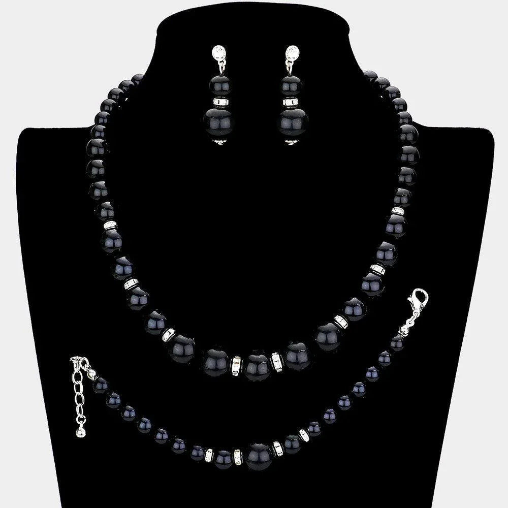 Black 3 Piece Pearl Necklace Bracelet Set - Jewelry Store by Erik Rayo