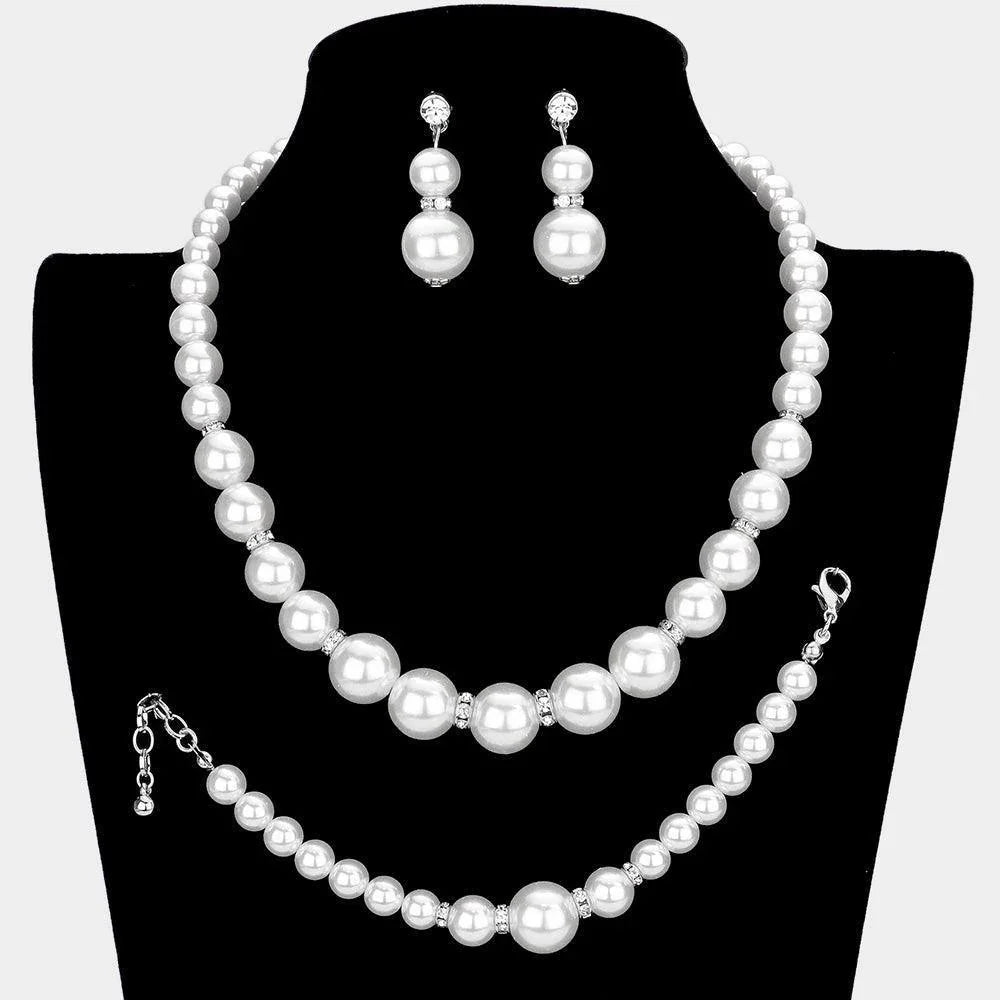 White 3 Piece Pearl Necklace Bracelet Set - Jewelry Store by Erik Rayo