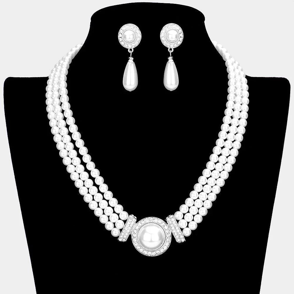White 3Row Pearl Necklace - Jewelry Store by Erik Rayo