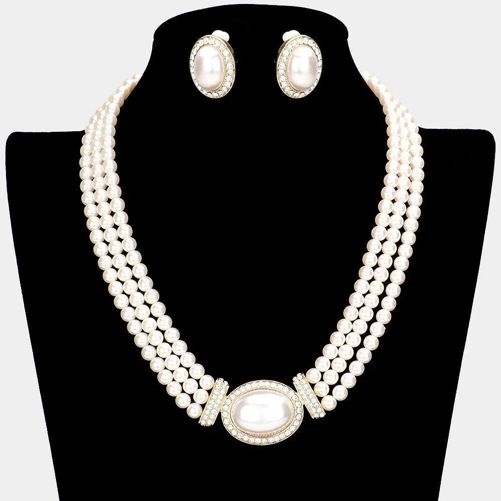 Cream Rhinestone Trimmed Pearl Necklace - Jewelry Store by Erik Rayo