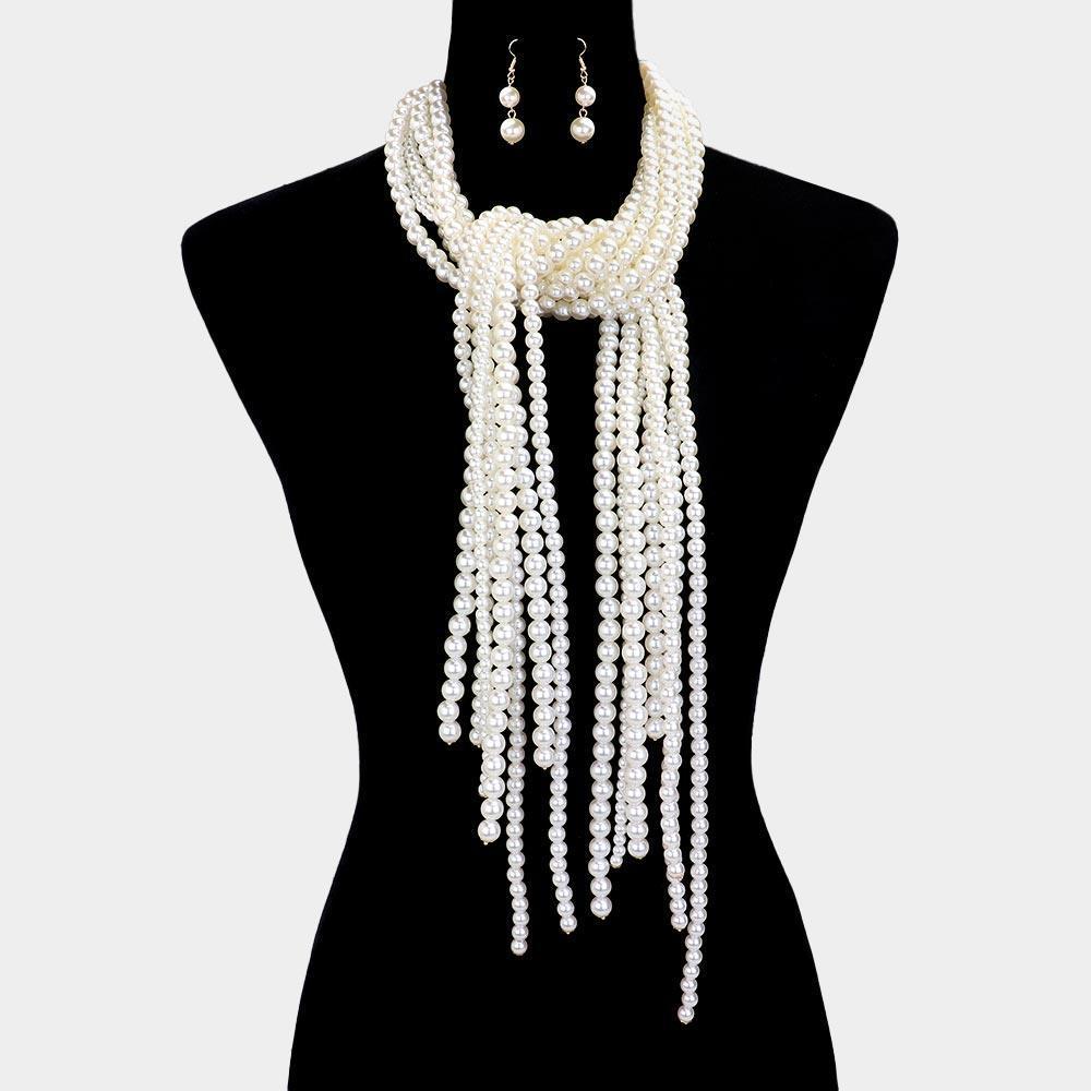 Cream Pearl Fringe Long Necklace - Jewelry Store by Erik Rayo