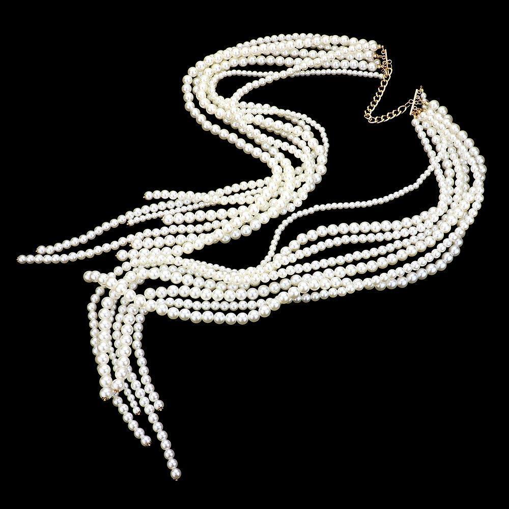 Cream Pearl Fringe Long Necklace - Jewelry Store by Erik Rayo