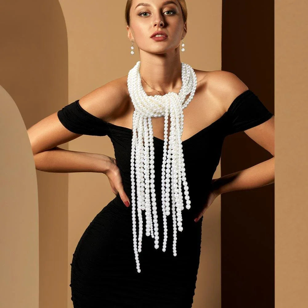 Cream Pearl Fringe Long Necklace - Jewelry Store by Erik Rayo