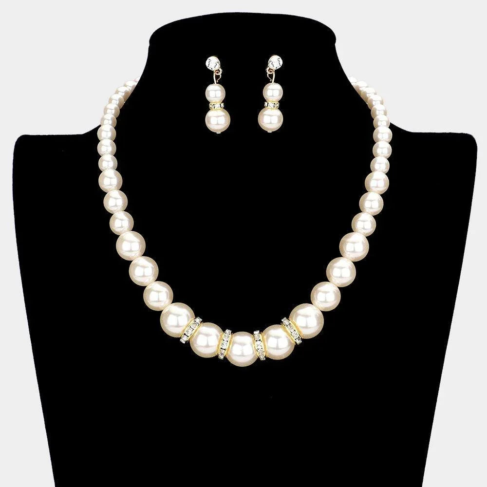 Gold Crystal Detail Pearl Strand Necklace - Jewelry Store by Erik Rayo