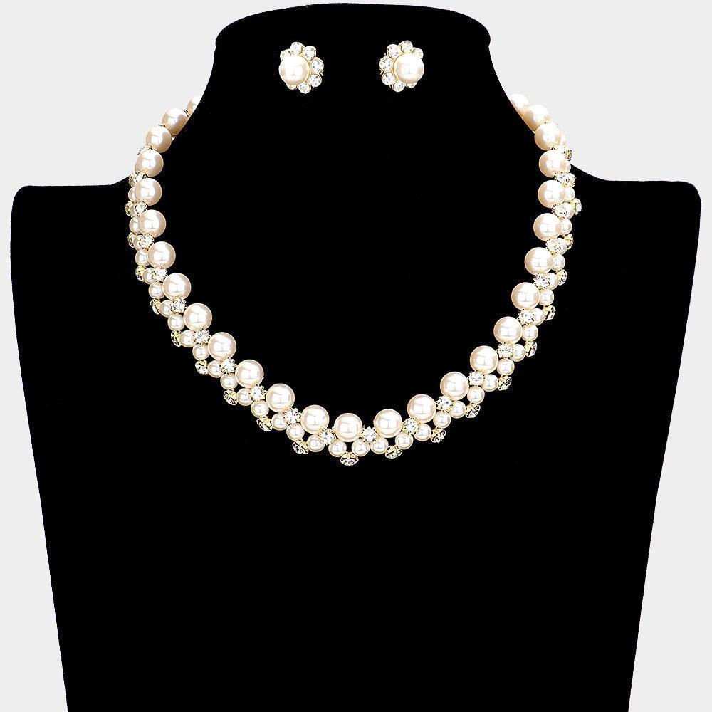 Gold Pearl Crystal Rhinestone Collar Necklace - Jewelry Store by Erik Rayo
