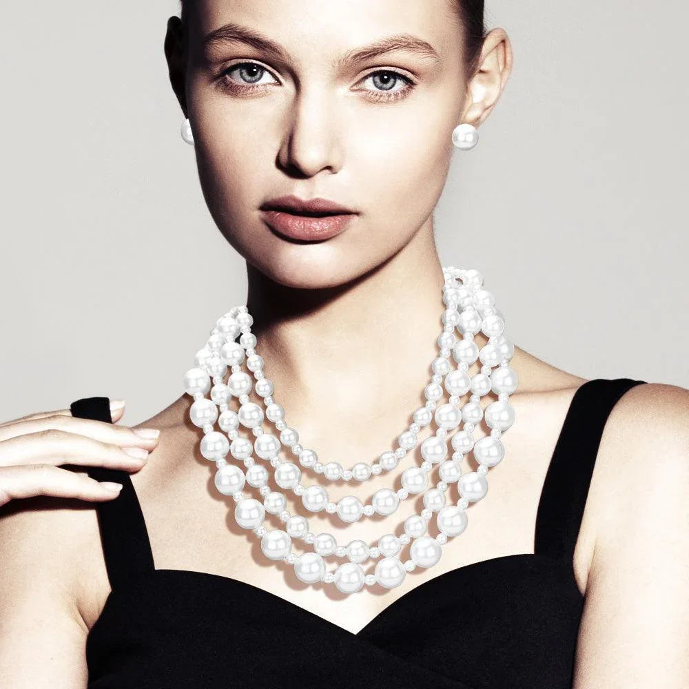 White Pearl Multi Layered Necklace - Jewelry Store by Erik Rayo