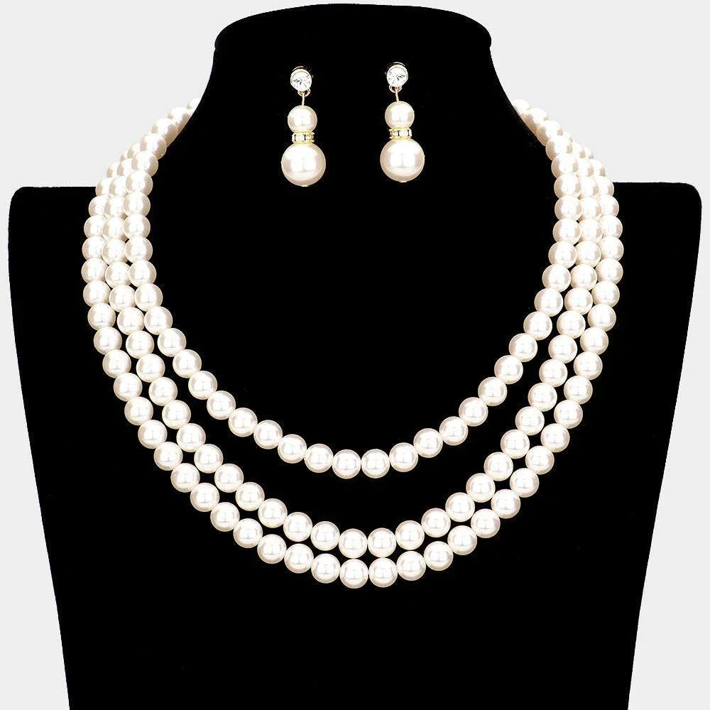 Cream Pearl Triple Layered Bib Necklace - Jewelry Store by Erik Rayo