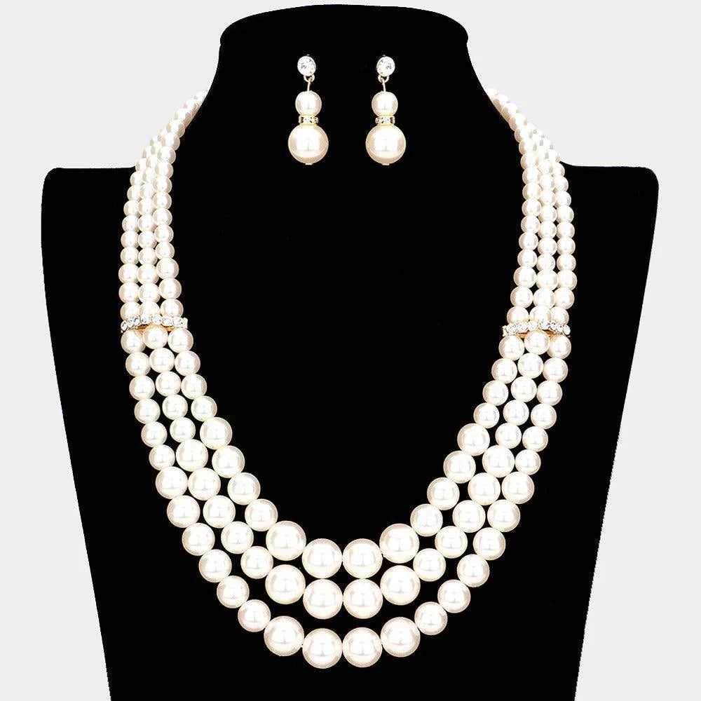 Cream Pearl Triple Layered Bib Necklace - Jewelry Store by Erik Rayo