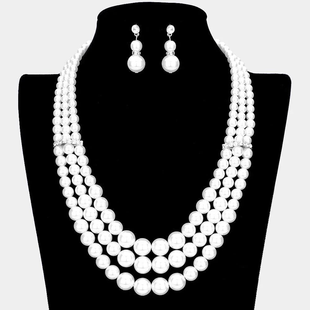 White Pearl Triple Layered Bib Necklace - Jewelry Store by Erik Rayo