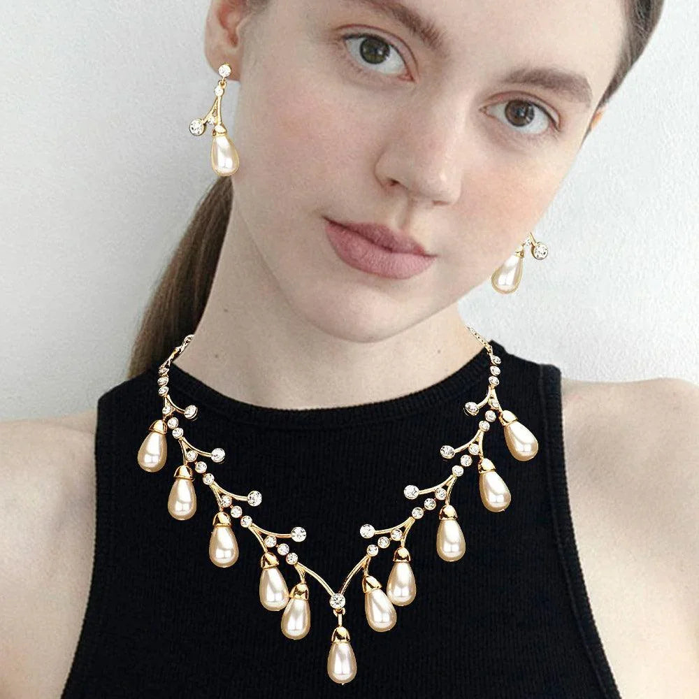 Cream Crystal Pearl Branch Necklace - Jewelry Store by Erik Rayo