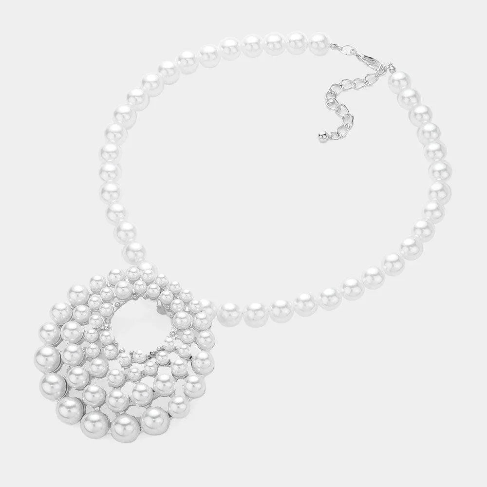 White Pearl Cluster Statement Necklace - Jewelry Store by Erik Rayo