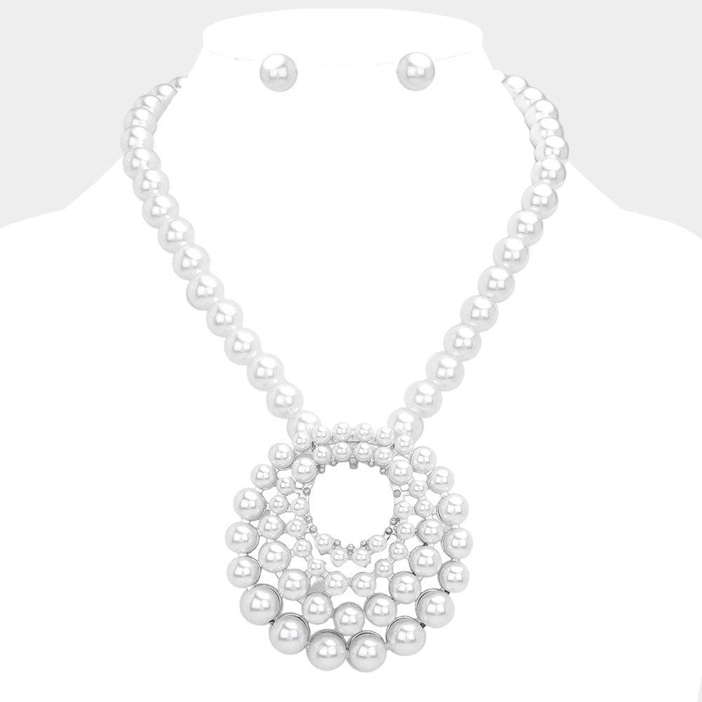 White Pearl Cluster Statement Necklace