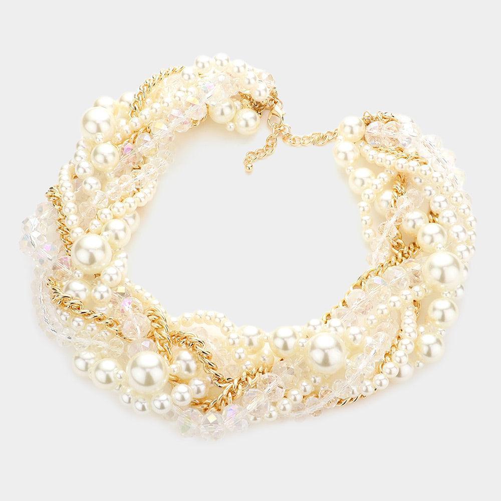 Cream Braided Pearl Metal Chain Necklace - Jewelry Store by Erik Rayo
