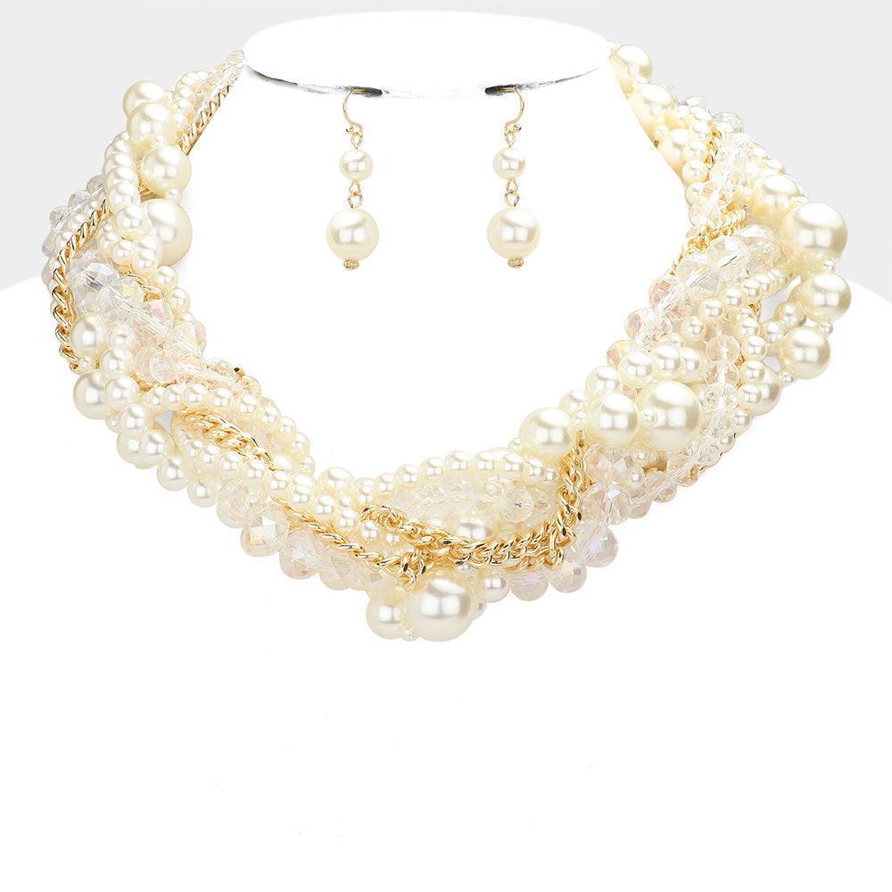 Cream Braided Pearl Metal Chain Necklace - Jewelry Store by Erik Rayo
