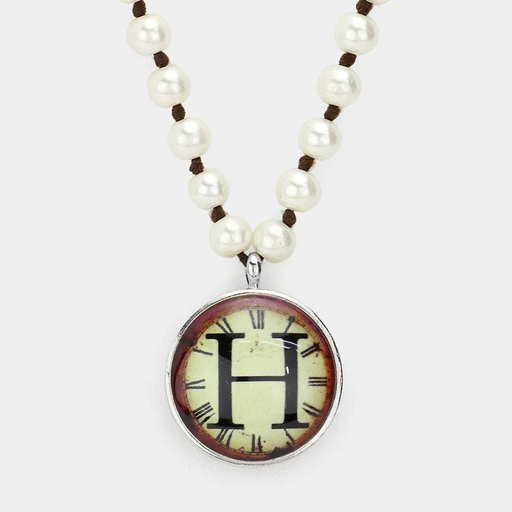 Letter H Monogram Pearl Beaded Watch Printed Long Necklace - Jewelry Store by Erik Rayo
