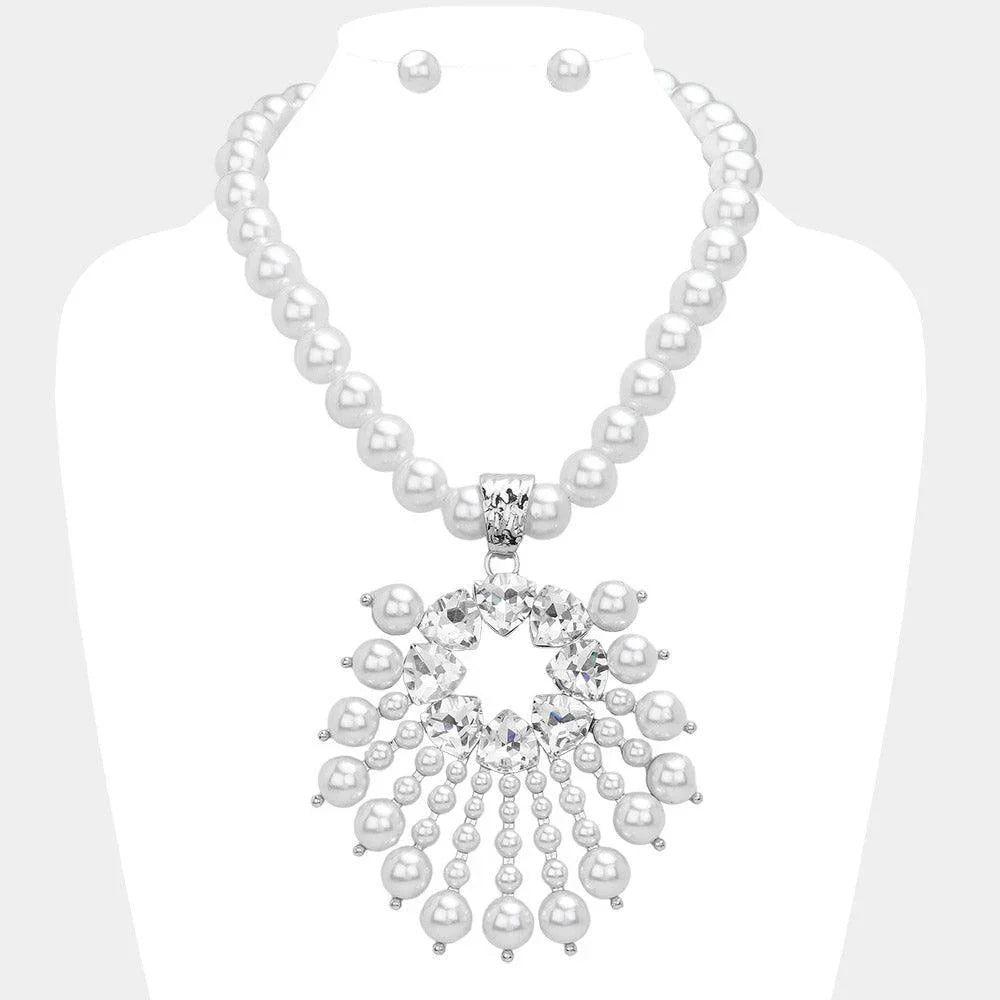 White Oversized Pearl Pendant Statement Necklace - Jewelry Store by Erik Rayo