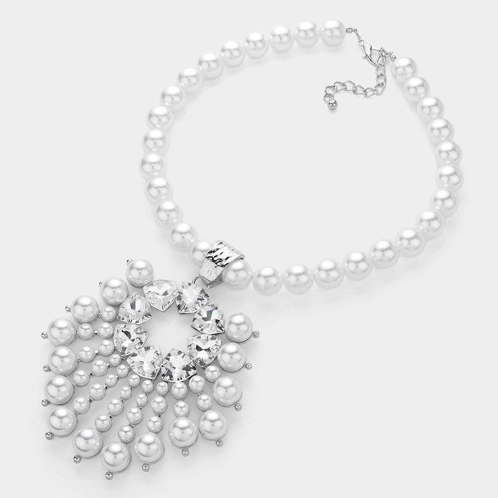 White Oversized Pearl Pendant Statement Necklace - Jewelry Store by Erik Rayo