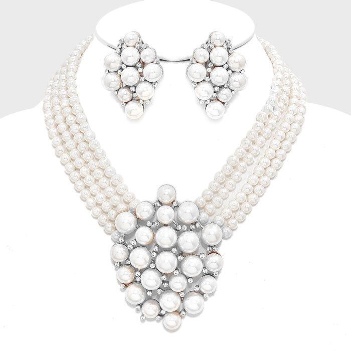 White Crystal Pearl Bubble Necklace - Jewelry Store by Erik Rayo