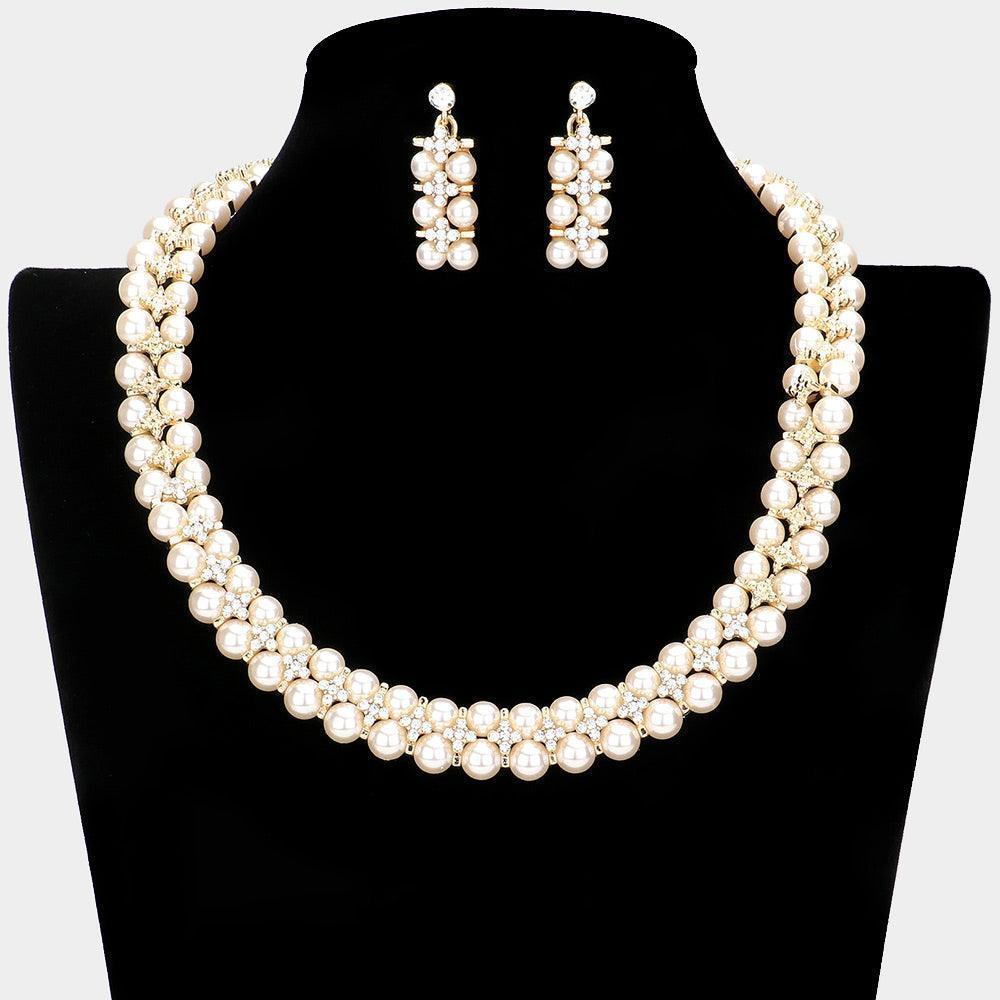 Cream Crystal Rhinestone Pearl Cluster Bib Necklace - Jewelry Store by Erik Rayo