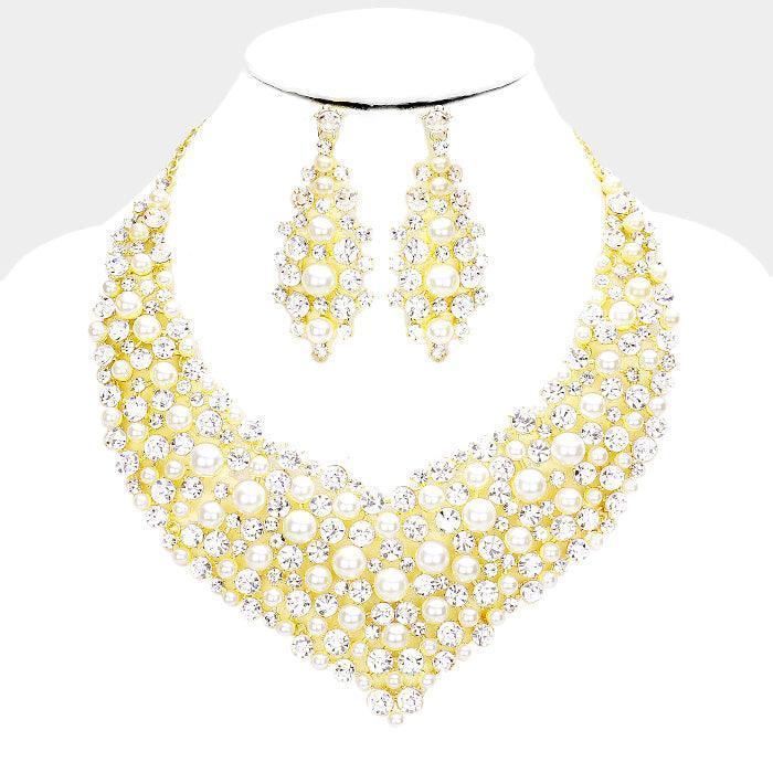 Gold Pearl Bubble Stone Cluster Bib Necklace - Jewelry Store by Erik Rayo