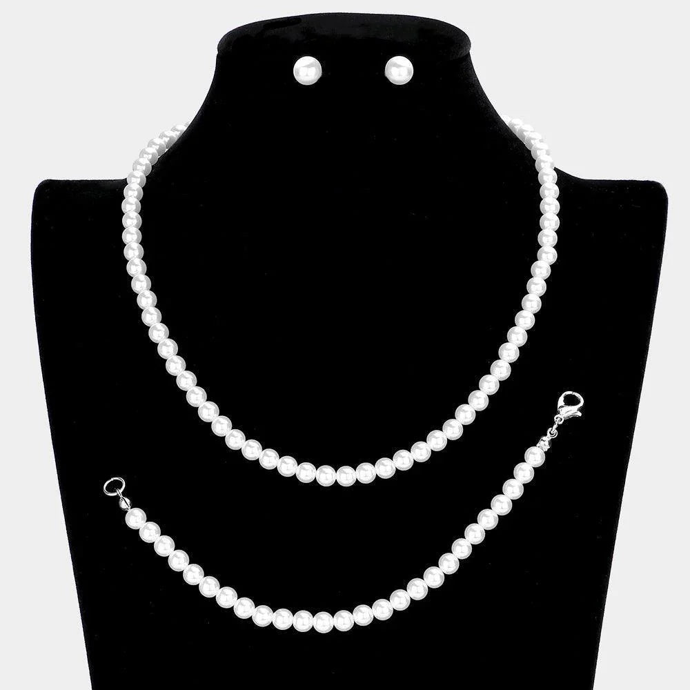 White 3 Piece Pearl Necklace Set - Jewelry Store by Erik Rayo