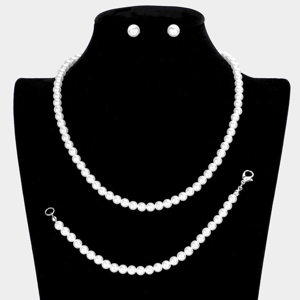 White 3 Piece Pearl Necklace Set