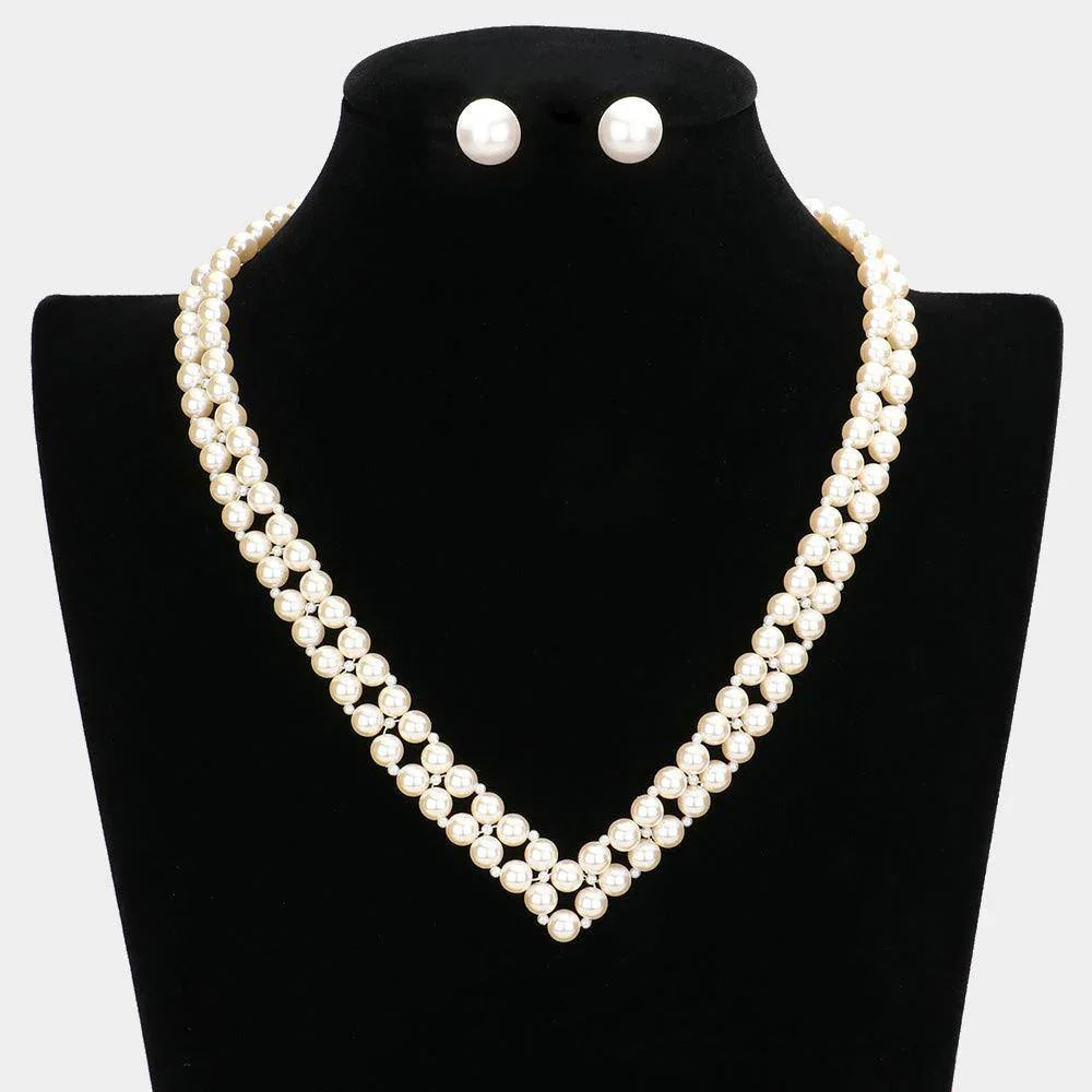 Cream V Shaped Pearl Necklace - Jewelry Store by Erik Rayo