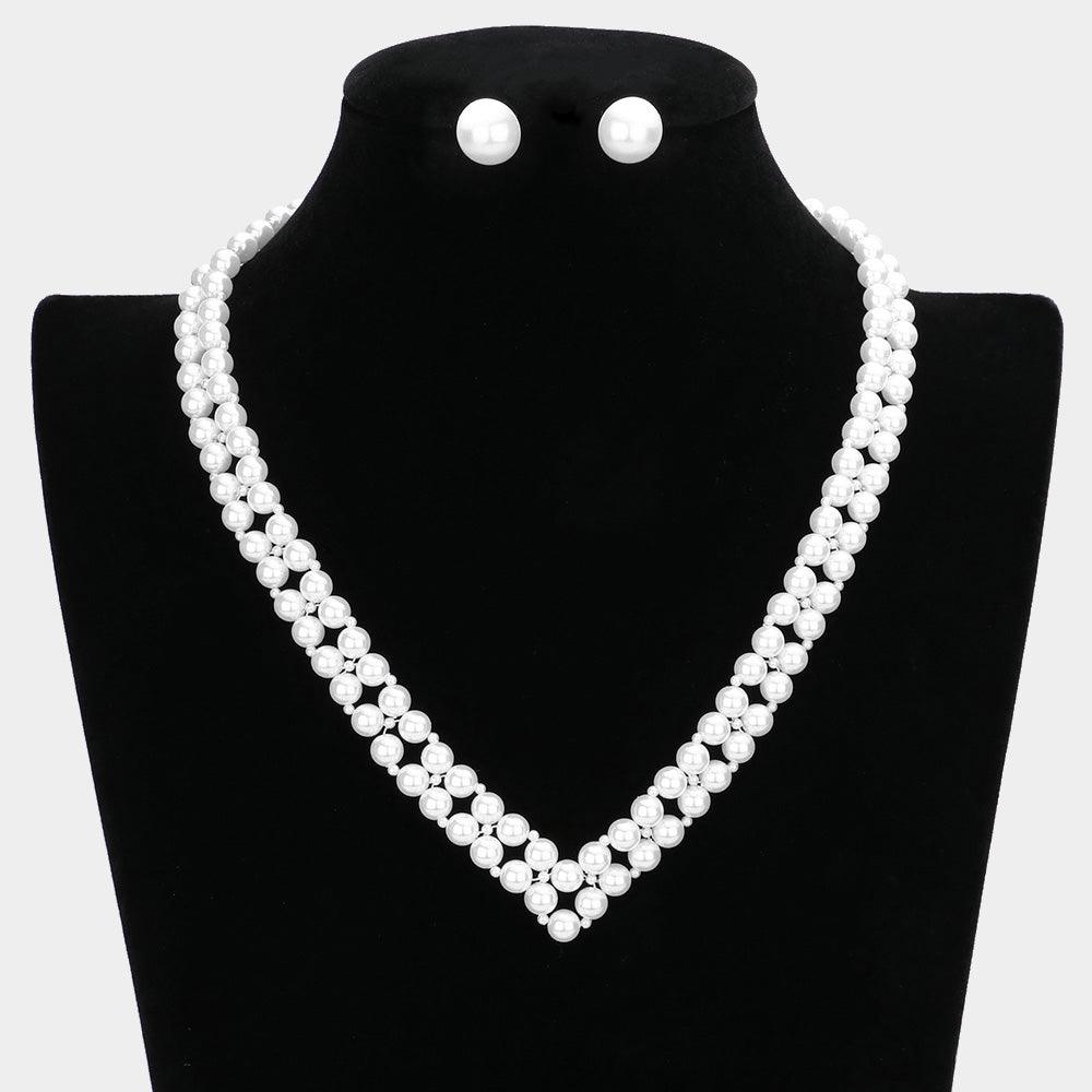 White V Shaped Pearl Necklace