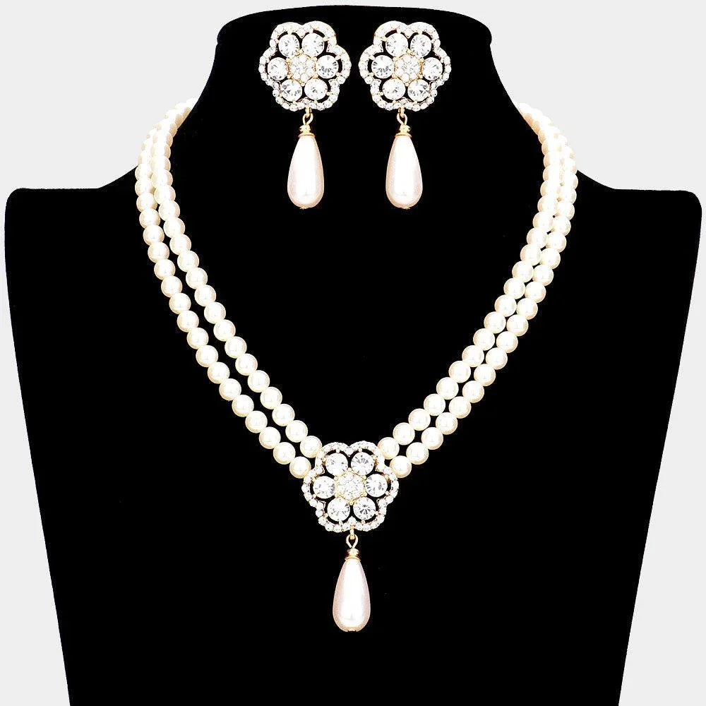 Cream Bubble Stone Flower Teardrop Pearl Accented Necklace - Jewelry Store by Erik Rayo