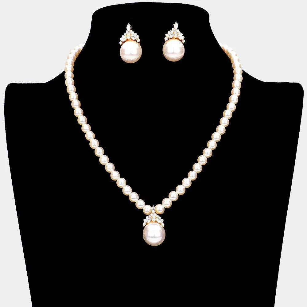 Cream Stone Embellished Pearl Necklace - Jewelry Store by Erik Rayo