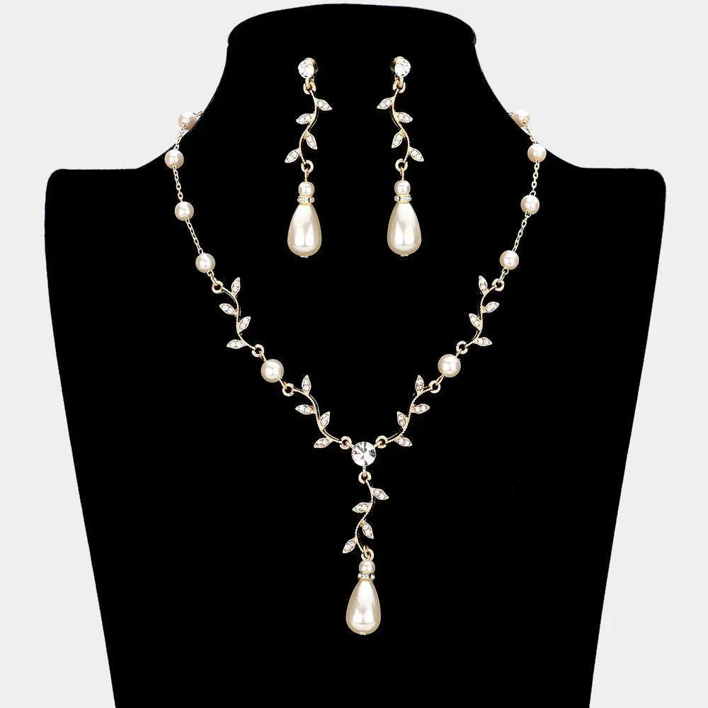 Gold Pearl Accented Leaf Cluster Vine Necklace - Jewelry Store by Erik Rayo