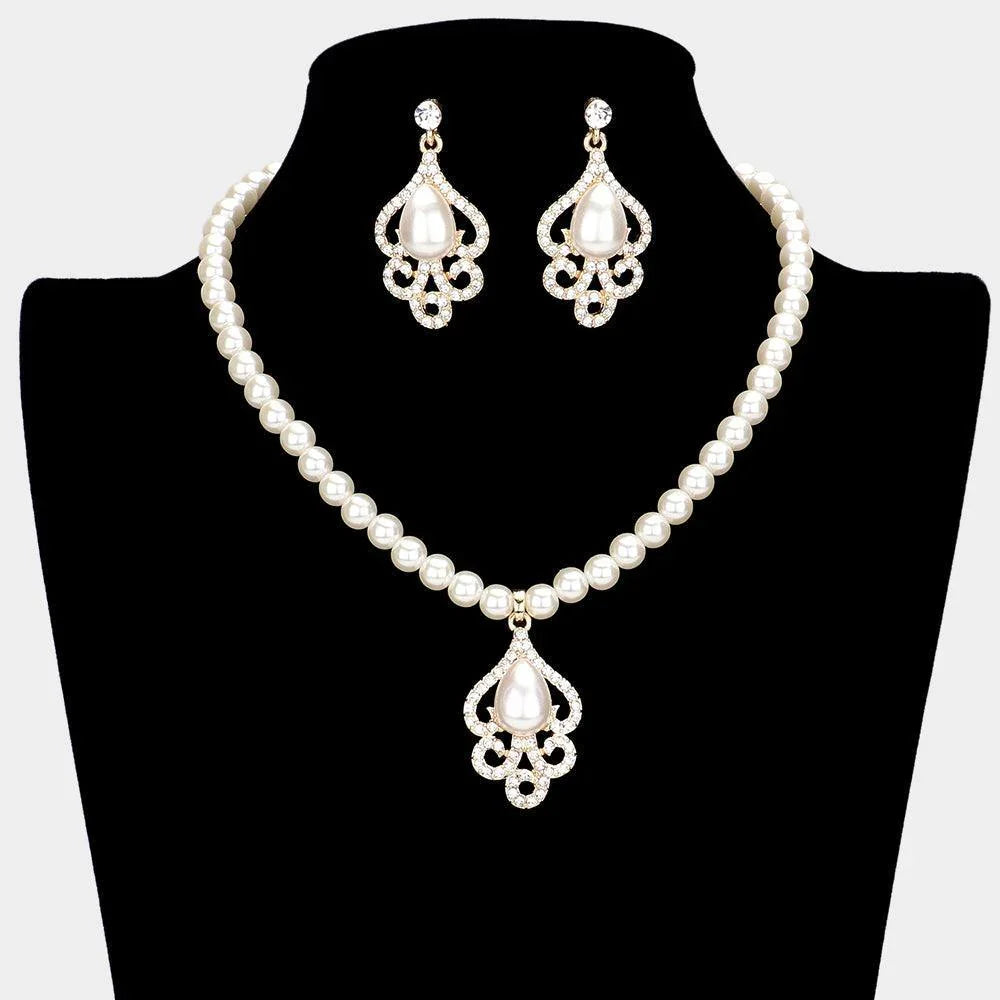 Cream Teardrop Pearl Accented Necklace - Jewelry Store by Erik Rayo