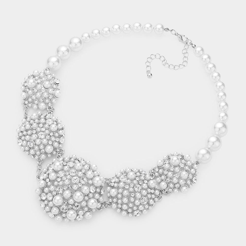 White Crystal Pearl Bubble Cluster Necklace - Jewelry Store by Erik Rayo