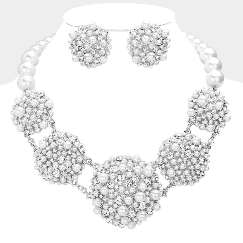 White Crystal Pearl Bubble Cluster Necklace