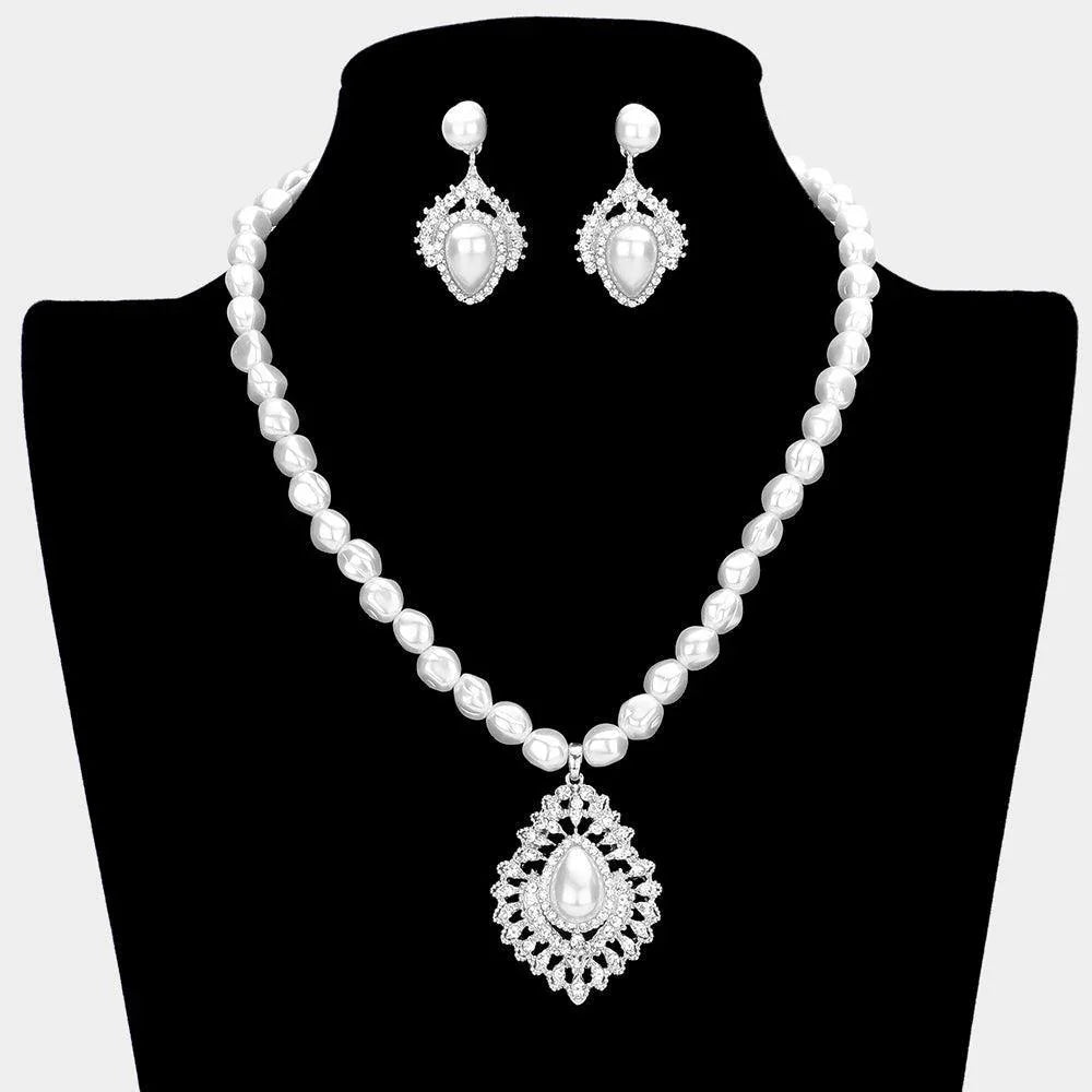 White Teardrop Pearl Accented Petal Necklace - Jewelry Store by Erik Rayo