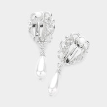 Load image into Gallery viewer, White Teardrop Pearl Accented Necklace Clip on Earring Set

