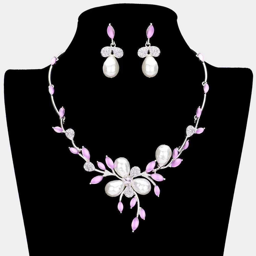 Amethyst Teardrop Pearl Accented Leaf Cluster Necklace - Jewelry Store by Erik Rayo