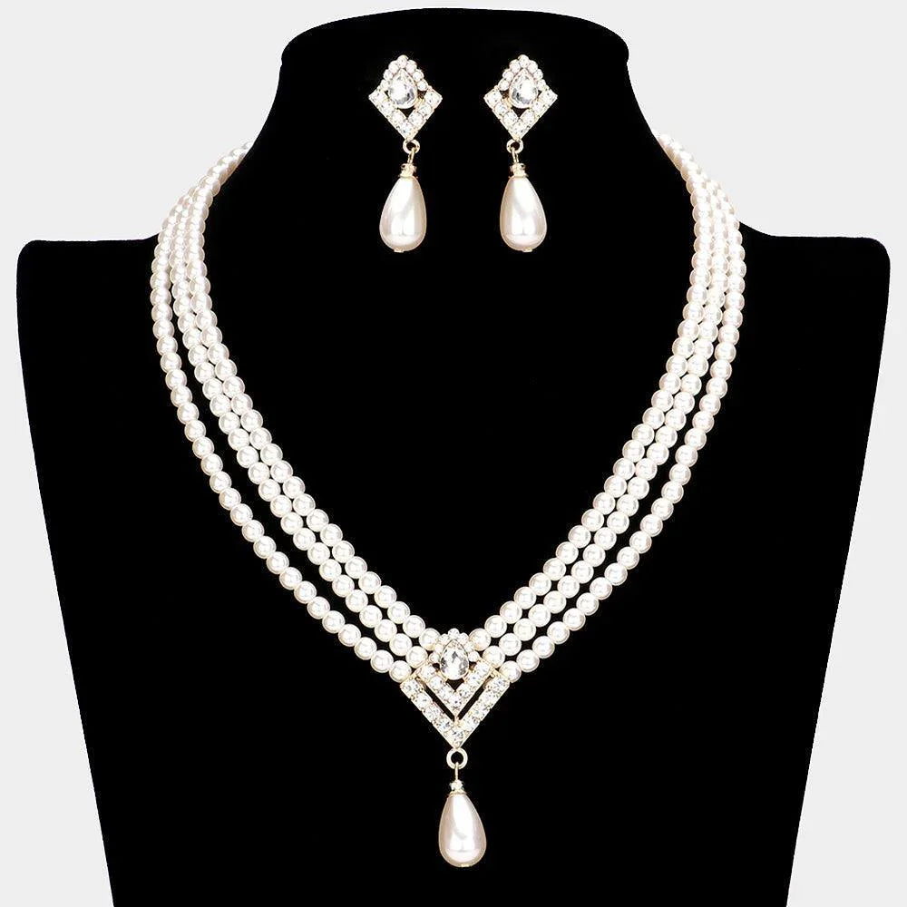 Cream Triple Layered Pearl Necklace - Jewelry Store by Erik Rayo