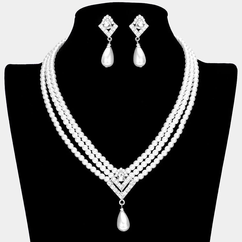 White Triple Layered Pearl Necklace - Jewelry Store by Erik Rayo