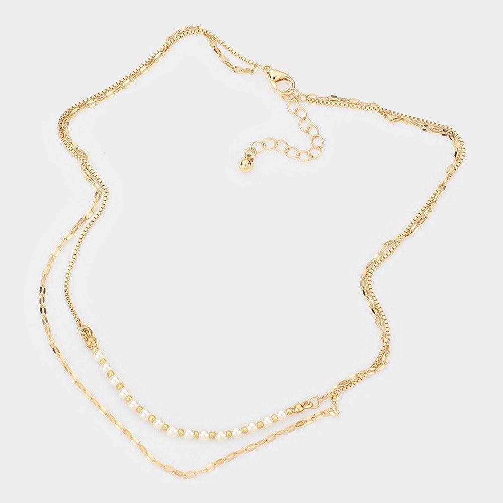 Gold Pearl Chain Double Layered Necklace - Jewelry Store by Erik Rayo