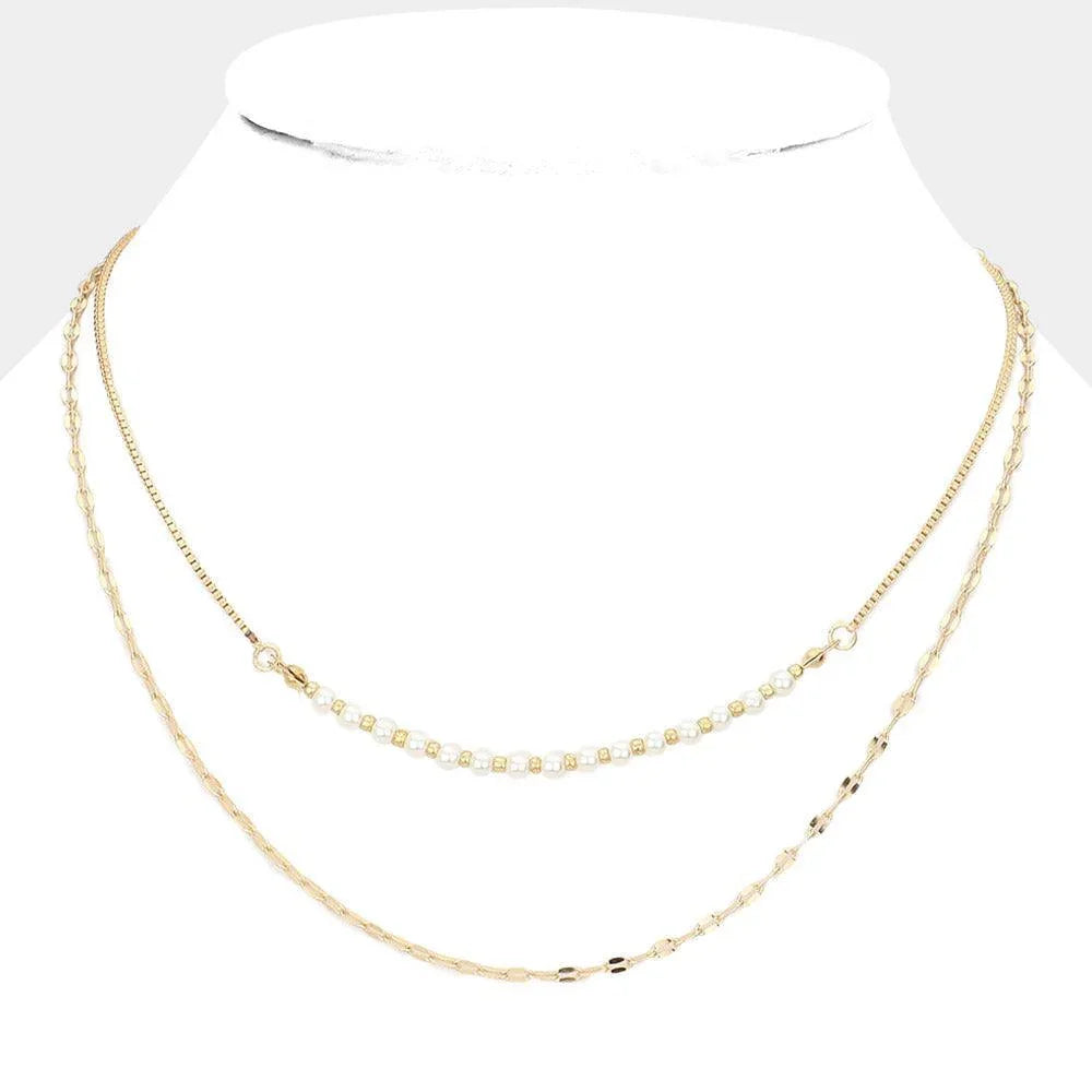 Gold Pearl Chain Double Layered Necklace - Jewelry Store by Erik Rayo