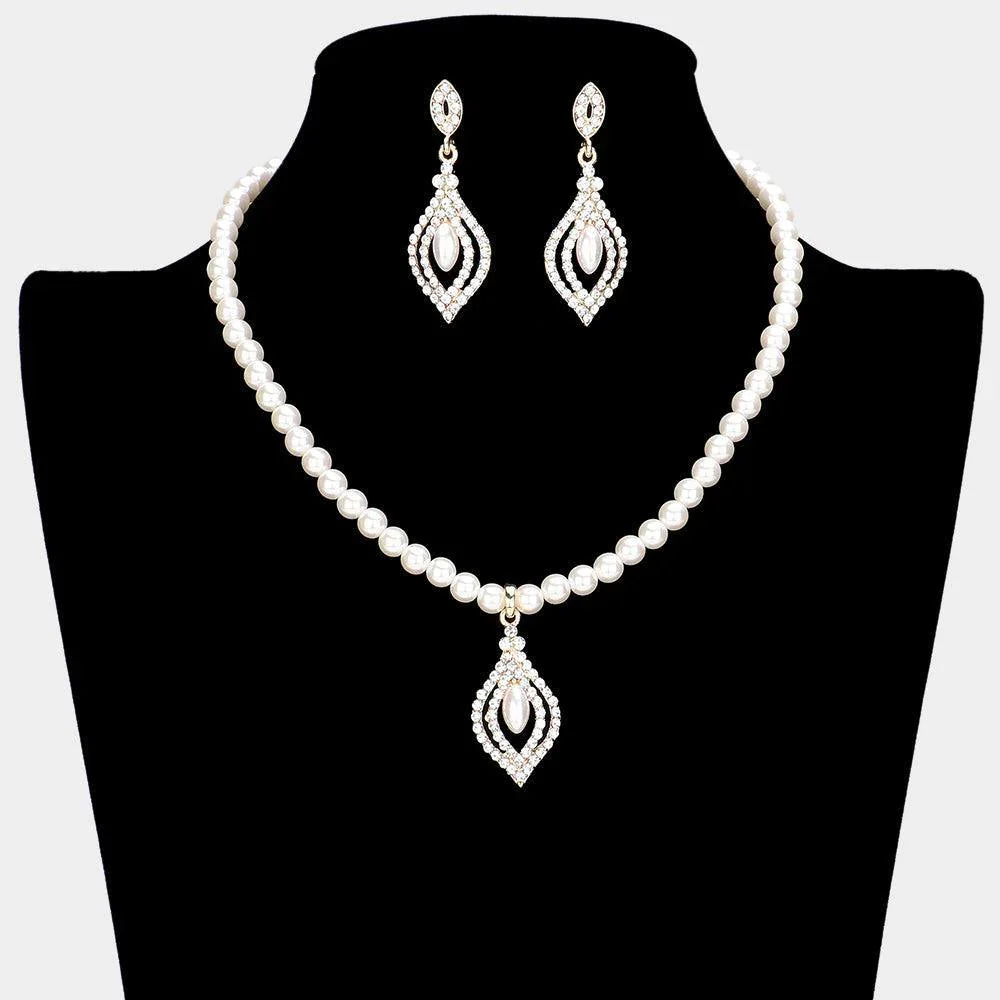 Cream Marquise Pearl Pointed Pendant Necklace - Jewelry Store by Erik Rayo