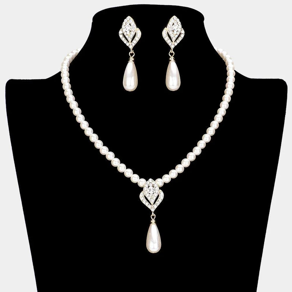 Cream Teardrop Pearl Pointed Pendant Necklace - Jewelry Store by Erik Rayo