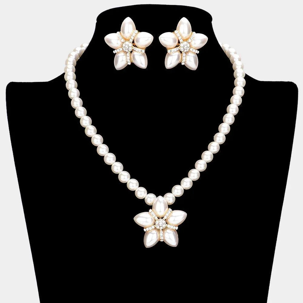 Cream Pearl Flower Pendant Necklace - Jewelry Store by Erik Rayo