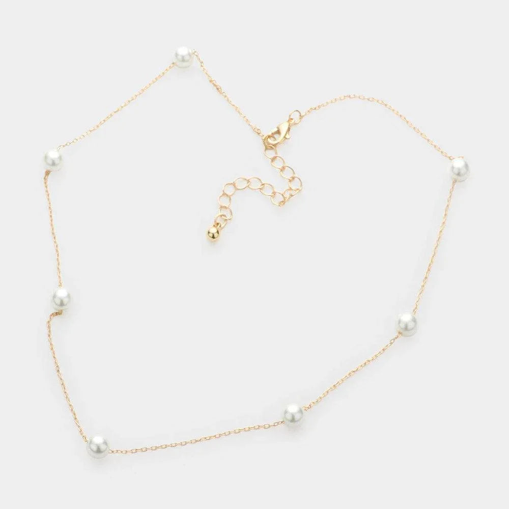 Gold Pearl Station Necklace - Jewelry Store by Erik Rayo